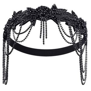 Elegant 1920’s Flapper Black Beaded Headband